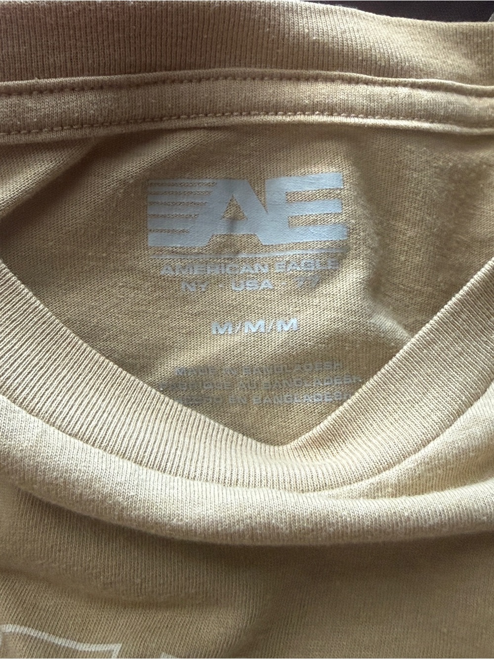American Eagle Outfitters Tan Crewneck T-Shirt with White Logo - Picture 3 of 3
